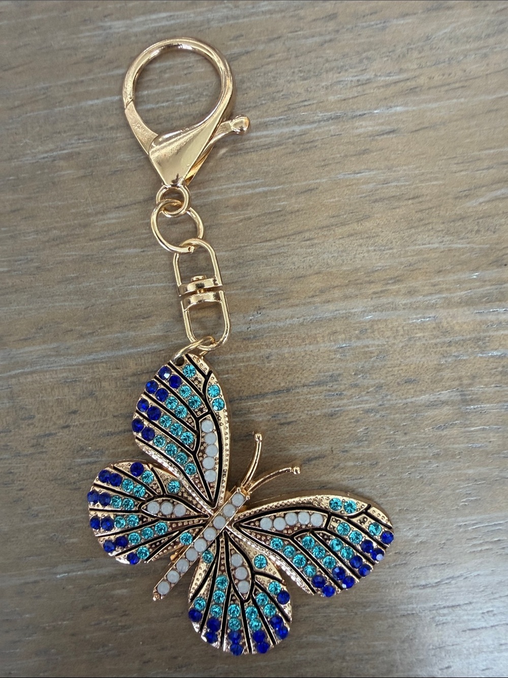 5/$20 Gold Butterfly Keychain with Blue and Teal Crystal Accents NWOT